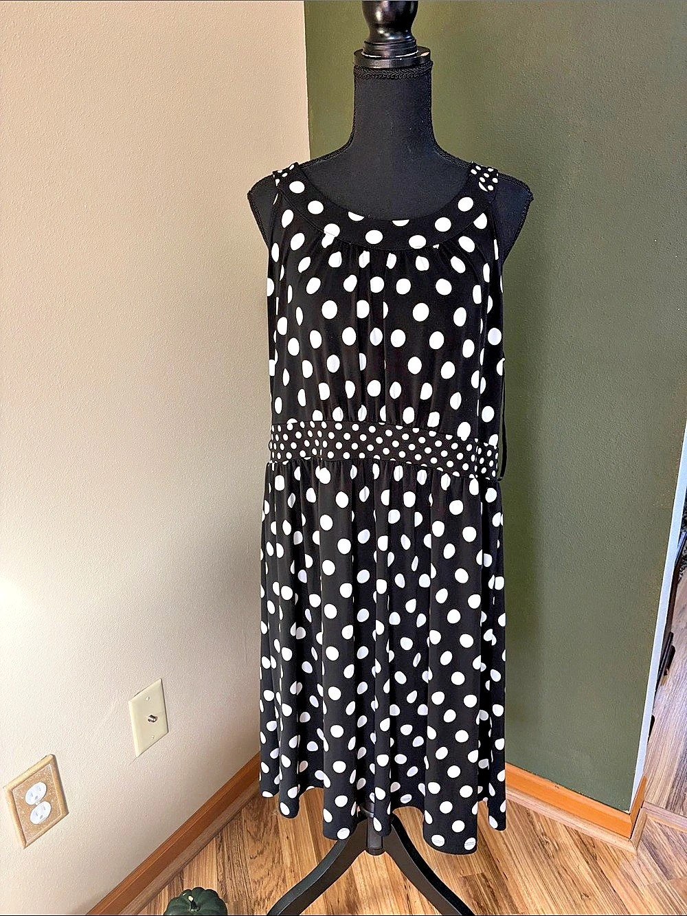 APT 9 Polka Dot Midi Dress in Black & White